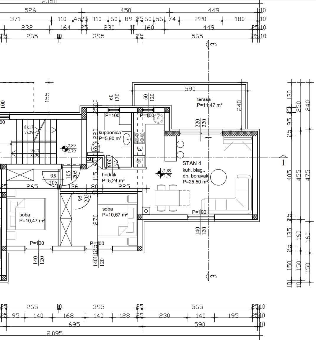 Apartament w Sveti Filip i Jakov, 69,02 m2, parter Tlocrt S A